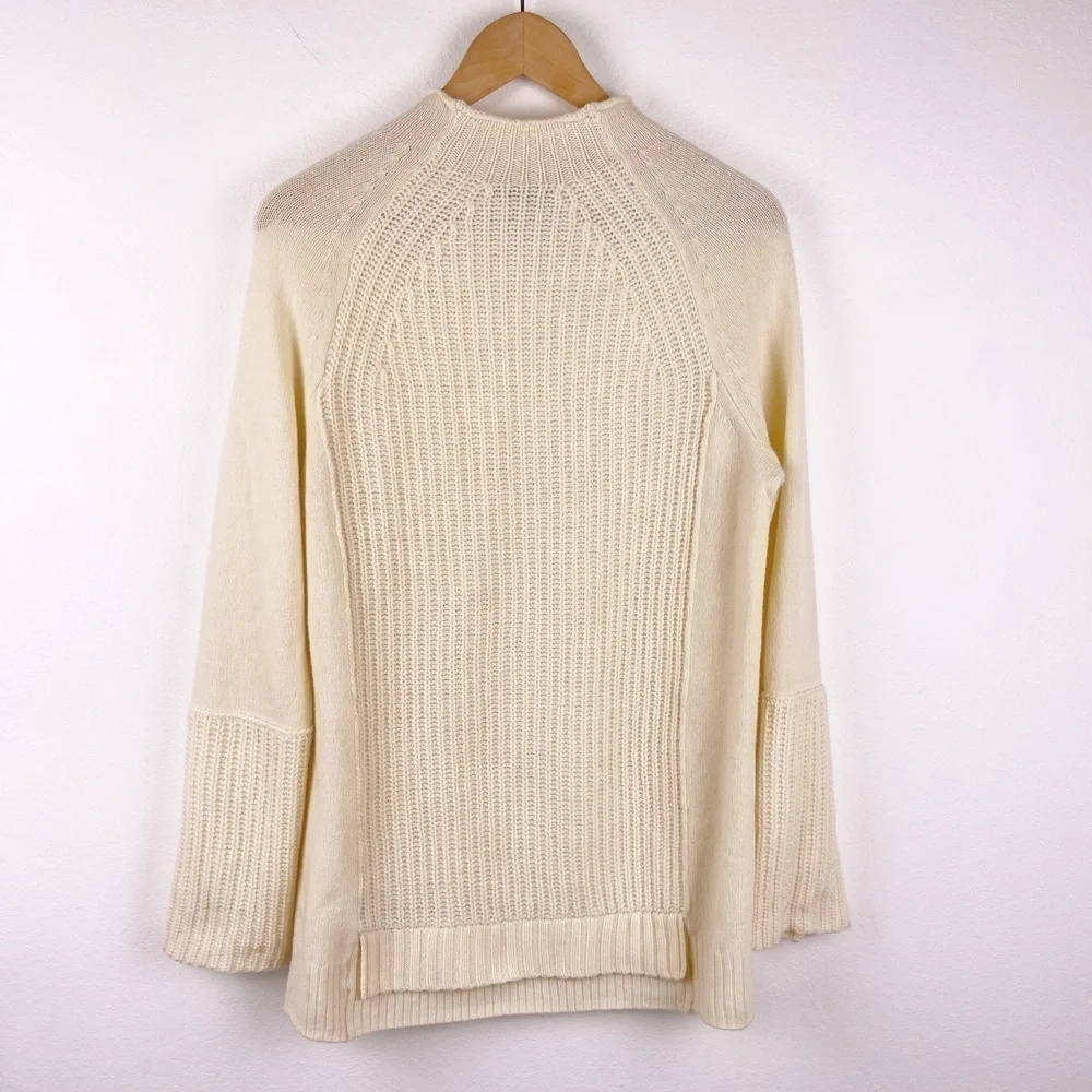 J. Crew Mockneck Tunic Sweater Cream Fine Wool Women's Small Mixed Fabric H4391 - Picture 3 of 9